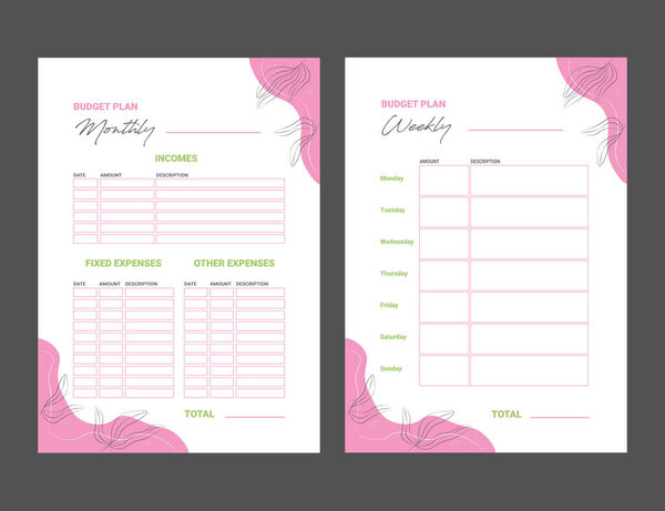 Monthly and weekly finance  planner pink