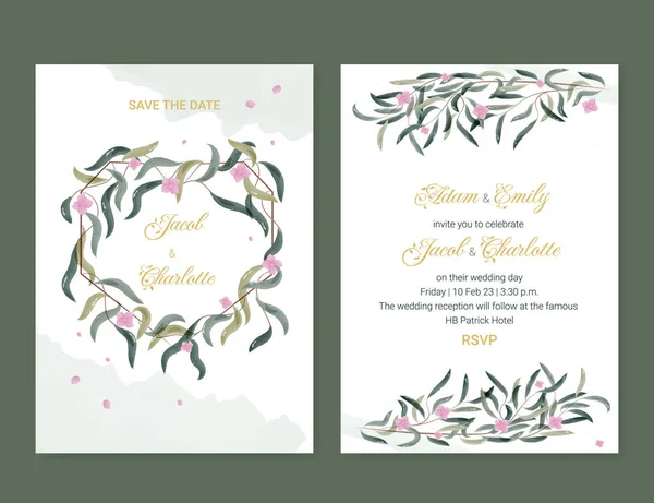 Wedding Invitation Watercolor Technique Abstract Vector Background Design Natural Style — Stock Vector