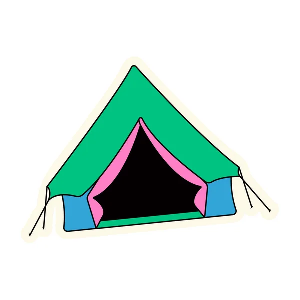 Luminoso Adesivo Allegro Con Una Tenda Campeggio Escursionismo Adesivo Messaggeri — Vettoriale Stock