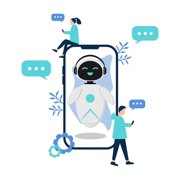 Ilustracja Sztuczną Inteligencją Czat Bot Postać Telefonie Czat Telefon Jest — Wektor stockowy
