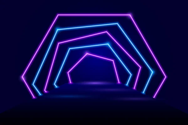 Podio Con Archi Con Illuminazione Neon Visualizzazione Merci Mega Vendite — Vettoriale Stock
