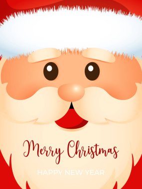 Noel ve Yeni Yıl için Noel Baba 'nın şirin ve neşeli yüzlü çocuk kartı..