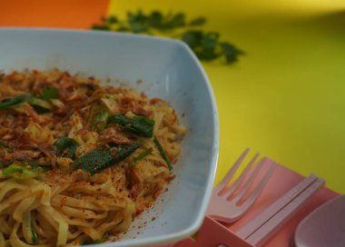 A plate of Fried Noodles. For Asian people in general, and Indonesia in particular, this food is classified as a favorite food that can be eaten anytime and anywhere.