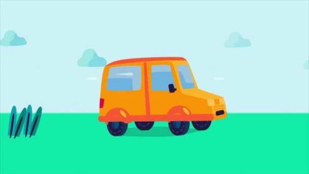 Cartoon Auto Rijden Natuur — Stockvideo