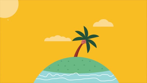 Desenhos Animados Ilha Animação Fundo Amarelo — Vídeo de Stock