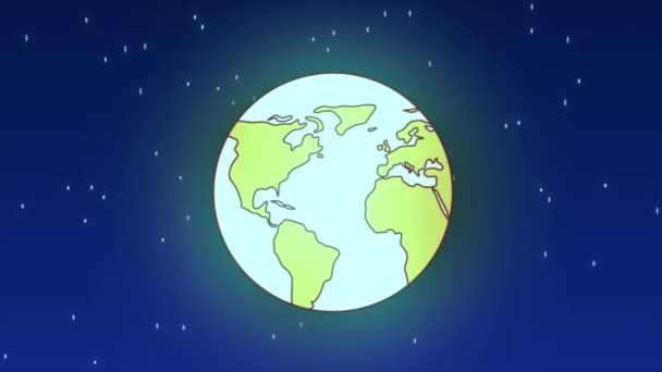 Cartoon Erde Rotiert Auf Weltraum Hintergrund — Stockvideo