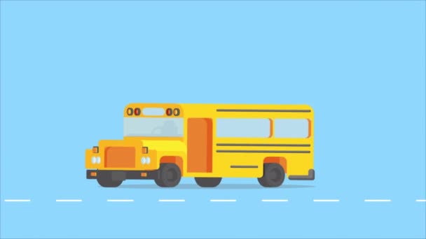 Мультфільм Шкільний Автобус Водіння Синьому Фоні Анімація — стокове відео