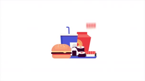 Fast Food Menü Auf Weißem Hintergrund Animation — Stockvideo