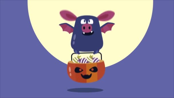 Hallowen Cartoon Bat Flying — Stock Video