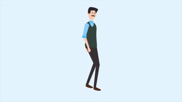Alter Mann Fuß Auf Blauem Hintergrund Animation — Stockvideo