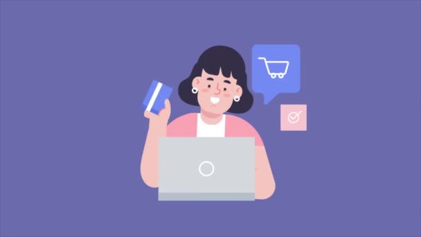 Donna Shopping Online Con Bancomat — Video Stock