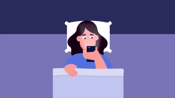 Młoda Dziewczyna Korzystać Telefonu Przed Snem Sypialni — Wideo stockowe