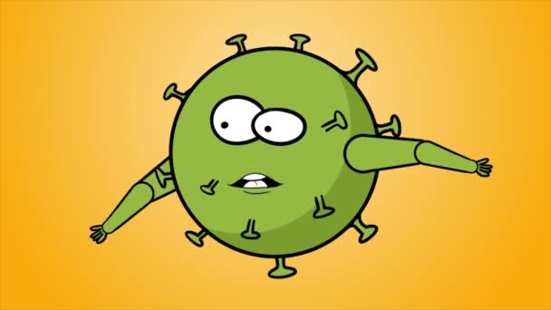 Sarı Arkaplanda Virüs Karakteri Canlandırması — Stok video