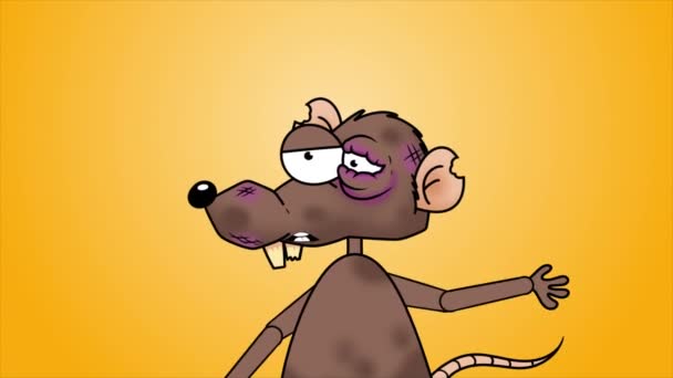 Patkány Karakter Beszél Animáció Sárga Háttér — Stock videók