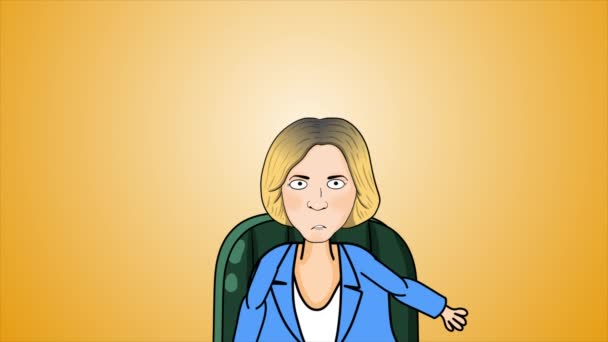 Bizneswoman Character Talking Animacja Żółtym Tle — Wideo stockowe