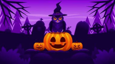 Baykuş Balkabağı Cadılar Bayramında Oturuyor