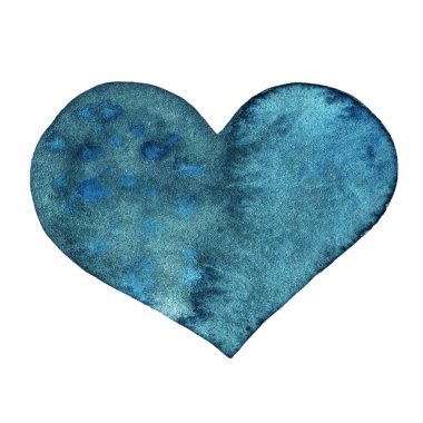 Beyaz arka planda izole edilmiş lekeleri olan el yapımı suluboya kalp. Düğün davetiyesi ve kart için romantik tasarım unsuru. Sevgililer Günü sembolü, aşk işareti