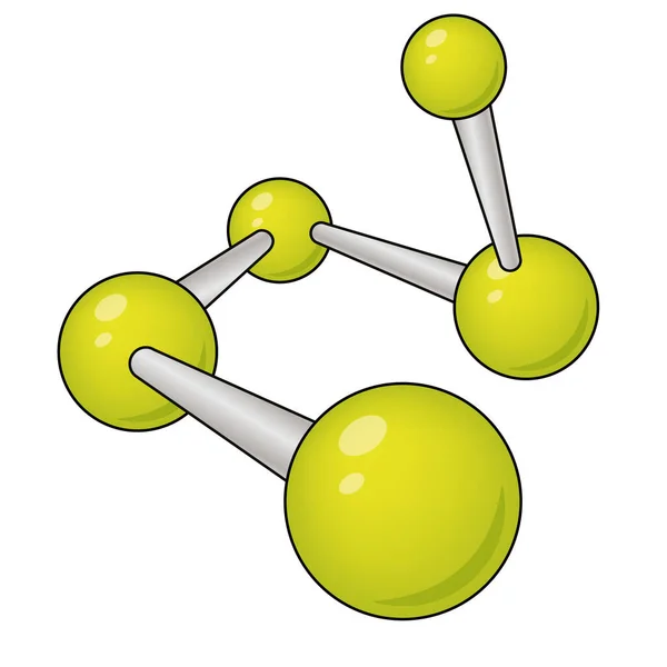 光沢のある緑色のボールと金属棒で作られた光沢のある分子イラストアイコン — ストックベクタ