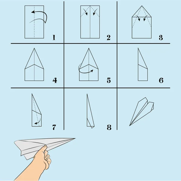 stock vector How to make Paper Airplane Instructions. Paper plane tutorial step by step. Vector plane. Educational game for kids. Visual game.