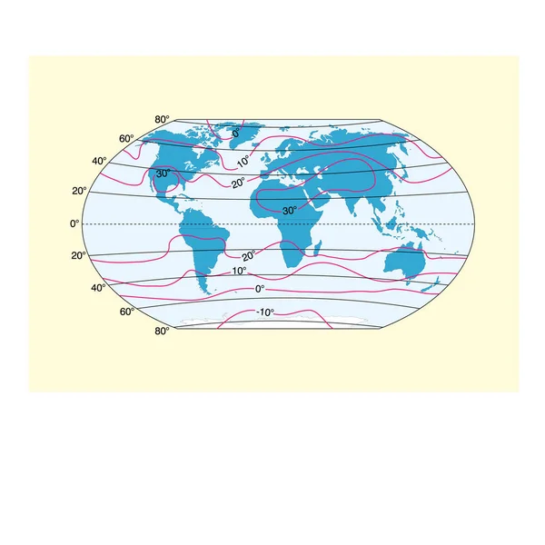 Geografia Landforms Elevação Vetor Ilustração Mapa Mundial Isotermas Mapas Temperatura — Vetor de Stock