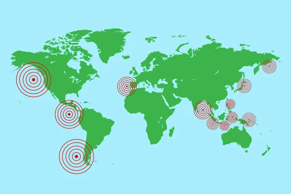 世界海啸日 世界地图上的地震和海啸图 — 图库矢量图片