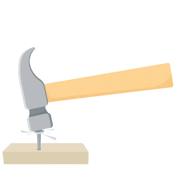 Schieben Sie Einen Nagel Das Brett Reparaturwerkzeug Vektor Illustration Von — Stockvektor