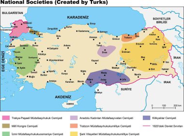 Ulusal (Faydalı) Toplumlar (Türkler tarafından yaratıldı). Toplum haritası. Türk tarihi haritasıyla sınır komşusudur. vektör illüstrasyonu
