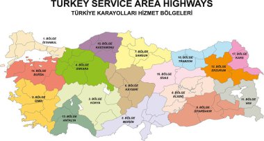 Trkiye Otoyolları Servis Alanı haritası. Vektör çizimi. Trkiye Ekonomik Coğrafya Haritası - Trkiye Otoyolları Harita Servisi