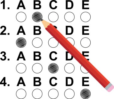 Çoktan seçmeli testte daireler çizen kalem. Optik biçim.