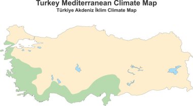 Türkiye Akdeniz İklim Haritası. Vektör illüstrasyonu beyaz arkaplanda izole edildi.
