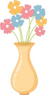 Beyaz arkaplanda vazoda renkli çiçekler.