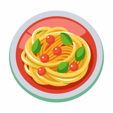 domatesli spagetti, resimleme, beyaz arka planda vektör.