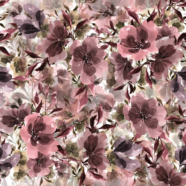 Ręcznie Rysowany Bezszwowy Wzór Akwareli Delikatny Kwiatowy Odcisk Akwareli Tekstylia — Zdjęcie stockowe