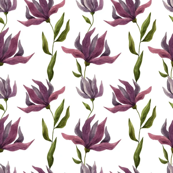 Hand Drawn Watercolor Pattern Purple Flowers Fantasy Watercolor Flowers Seamless — Stock Photo, Image