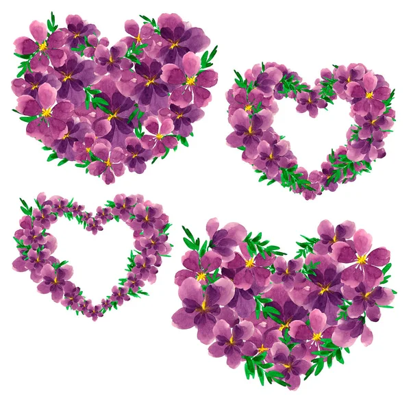 Drawn Watercolor Purple Flowers Clip Art Texture Rustic Watercolor Flower — Stock Photo, Image