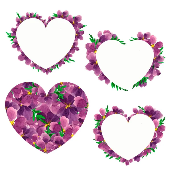 Drawn Watercolor Purple Flowers Clip Art Texture Rustic Watercolor Flower — Stock Photo, Image