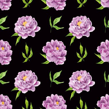 Mor şakayıklı kusursuz suluboya deseni. Ev yapımı tekstil. Bahar. İç mekan. Kumaş kalıbı. Çiçek arkaplan. Suluboya pembe şakayıklar. Yaz. Hediye kağıdı. Aşk..