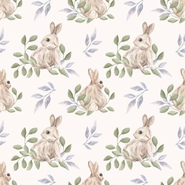 Tavşanların suluboya desenleri. Tavşanlar. Hayvan izi. Çocuk kalıbı. Paskalya. Bahar. Paskalya deseni kusursuz. Din. Kültür. Gelenekler.