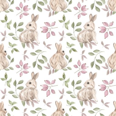 Tavşanların suluboya desenleri. Tavşanlar. Hayvan izi. Çocuk kalıbı. Paskalya. Bahar. Paskalya deseni kusursuz. Din. Kültür. Gelenekler.