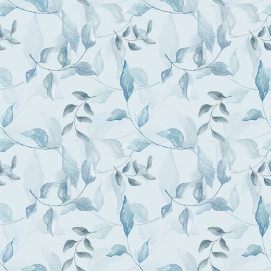 Çiçek deseni. Kusursuz bir iz. Mavi çiçek dalları. Kumaş için baskı. Duvar kağıdı. İç mekan. Çiçeksiz desen. Soyutlama. Temizlik Defteri.