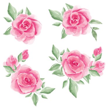 Pembe güller, yapraklar. Bahçe bitkileri Suluboya güller. Kusursuz çiçek deseni. Güller, suluboya, doku. Ev yapımı tekstil. Masa örtüsü. İç mekan, duvar kağıdı. Suluboya güller. Pembe. Bahar, yaz. Çiçek.