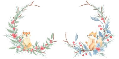 Winter wreath of plants. Red berries, mistletoe. Forest motifs. Christmas. Christmas wreath. Winter holidays, traditions. Christmas tree branch. New year. Plant wreath. clipart