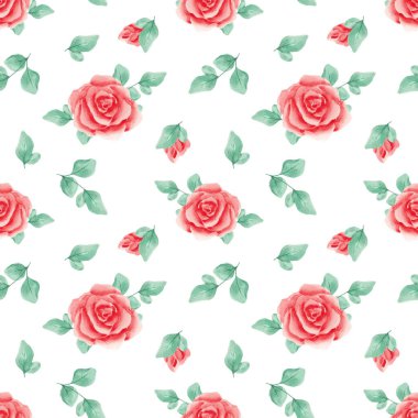 Kusursuz desen. Kırmızı güller. Suluboya güller. Doku. Kumaş için baskı. Hediye paketi kağıdı. Gül deseni. Duvar kağıdı. Albüm koleksiyonu. Tasarım. Ev tekstili.