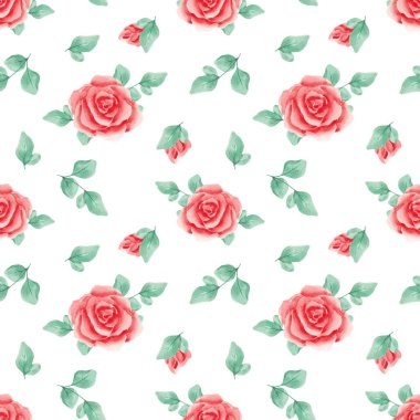 Seamless pattern. Red roses. Watercolor roses. Texture. Print for fabric. Gift wrapping paper. Rose pattern. Wallpaper. Scrapbooking. Design. Home textiles. clipart