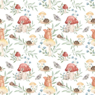 Orman hayvanları, sihirli orman. Mantarlar, sivri sinekler. Kelebekler. Tilki, tavşan, sincap, sincap, fare. Salyangoz Hayvanlar ve mantarlarla dolu orman kompozisyonları. Cottagecore 'da. Dekorasyon. Koleksiyon Defteri.