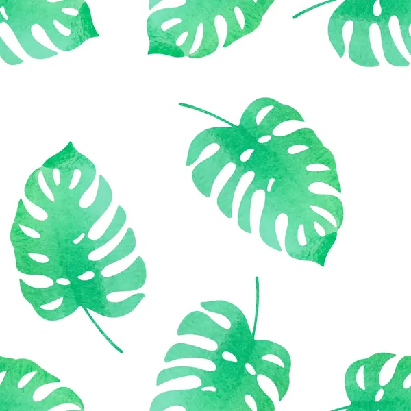 Akwarela Tropikalny Bezszwowy Wzór Liści Palmowych Hibiskus Monstera Projekt Letni — Wektor stockowy