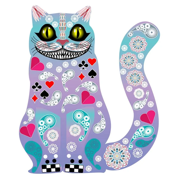 Mascot Cheshire Cat Wide Smile Vector Illustration — Stock Vector