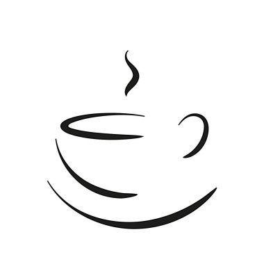 Kahve, kakao, çay ve diğer içeceklerle minimalist tarzda şeffaf bir arkaplanda siyah bir siluet olan bir fincan.