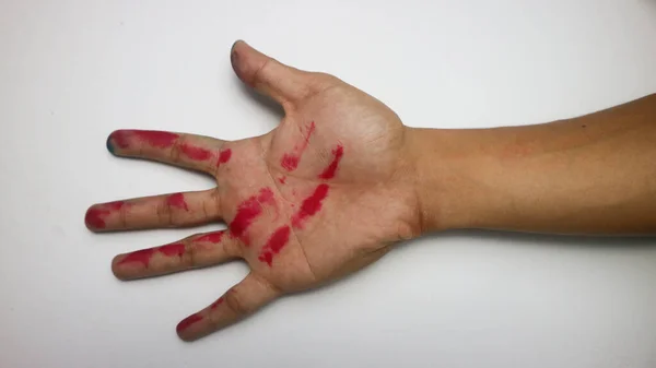 Mano Tinta Roja Sobre Fondo Blanco — Foto de Stock