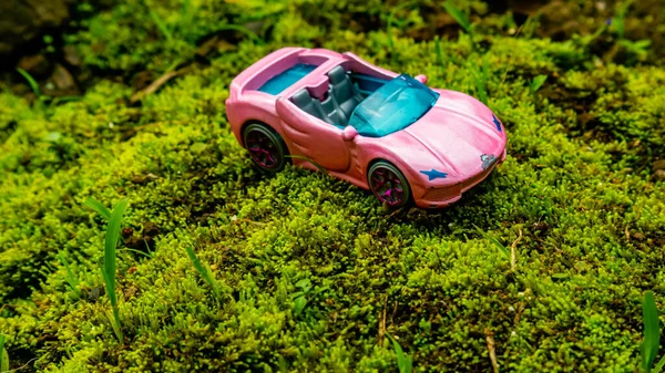 Carro Brinquedo Terra Musgo Verde — Fotografia de Stock